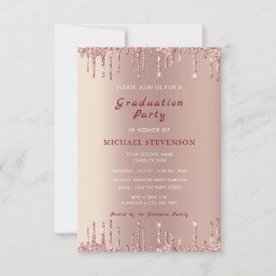 Rose Gold Glitter Graduation Invitation Example