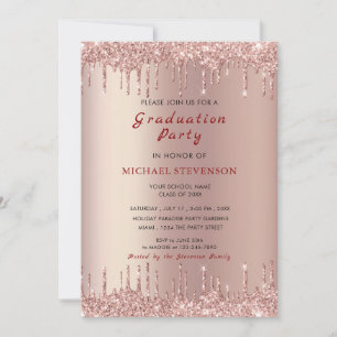 Rose Gold Glitter Graduation invitation Template
