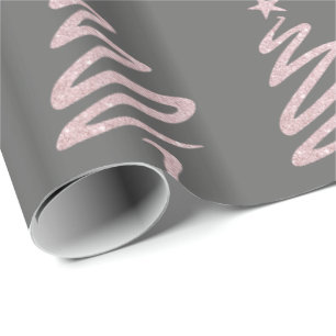 Rose Gold Glitter & Grey Christmas Tree Pattern Wrapping Paper