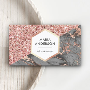 Rose Gold Glitter Grey Marble Makeup Artist Business Card