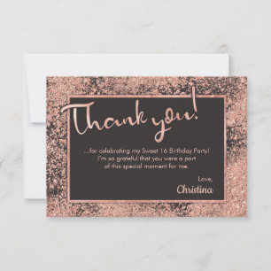 Rose Gold Glitter & Grey Sweet 16 Glam Popular Thank You Card