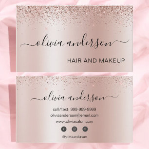 Rose Gold Glitter Hair Makeup Salon Metallic Business Card