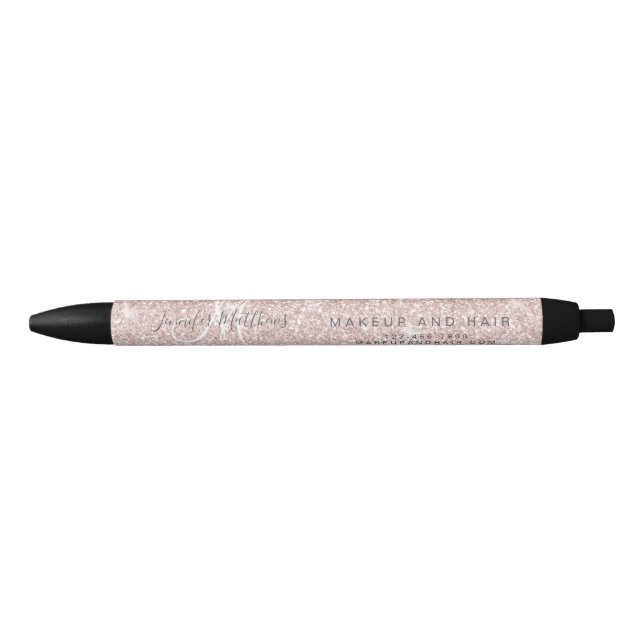 Rose Gold Glitter Hair Makeup Salon Promotion Black Ink Pen (Front)