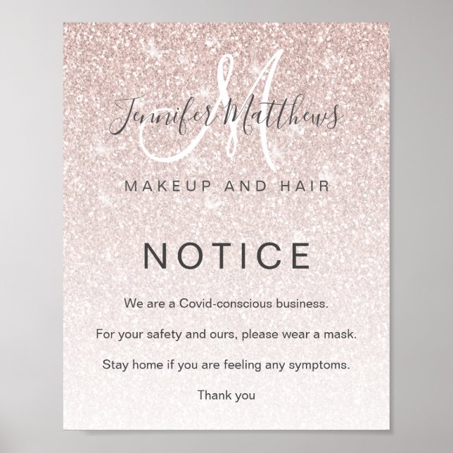 Rose Gold Glitter Hair Salon COVID Conscious Poster (Front)