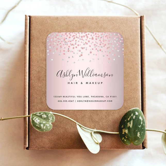 Rose gold glitter hair salon makeup artist modern square sticker (Creator Uploaded)