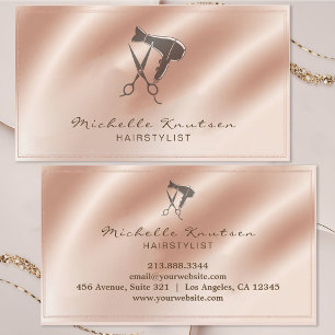 Rose Gold Glitter Hair Stylist Scissors Hairdryer Business Card