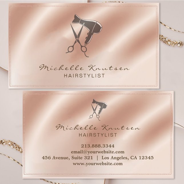 Rose Gold Glitter Hair Stylist Scissors Hairdryer Business Card (Creator Uploaded)