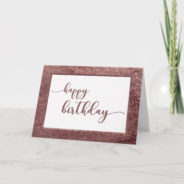 Rose Gold Glitter Happy Birthday Card (Front)