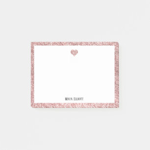 Rose Gold Glitter Heart & Border with White Post-it Notes