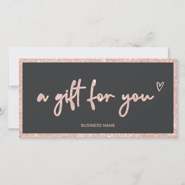 Rose Gold glitter heart grey logo gift certificate (Front)