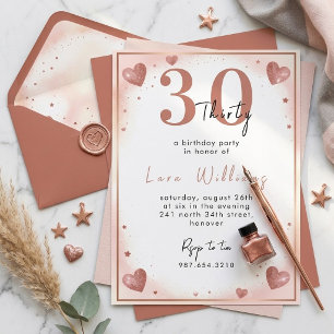 Rose Gold Glitter Hearts 30th Birthday Party Invitation