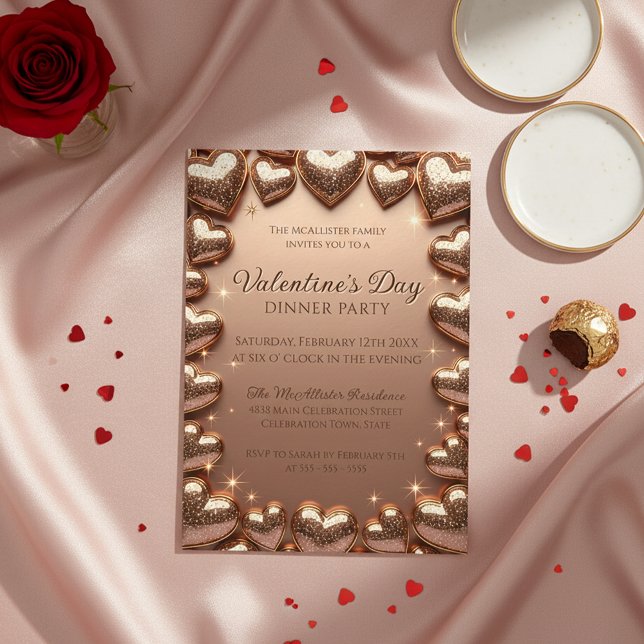 Rose Gold Glitter Hearts Valentine's Day Party Invitation (Creator Uploaded)