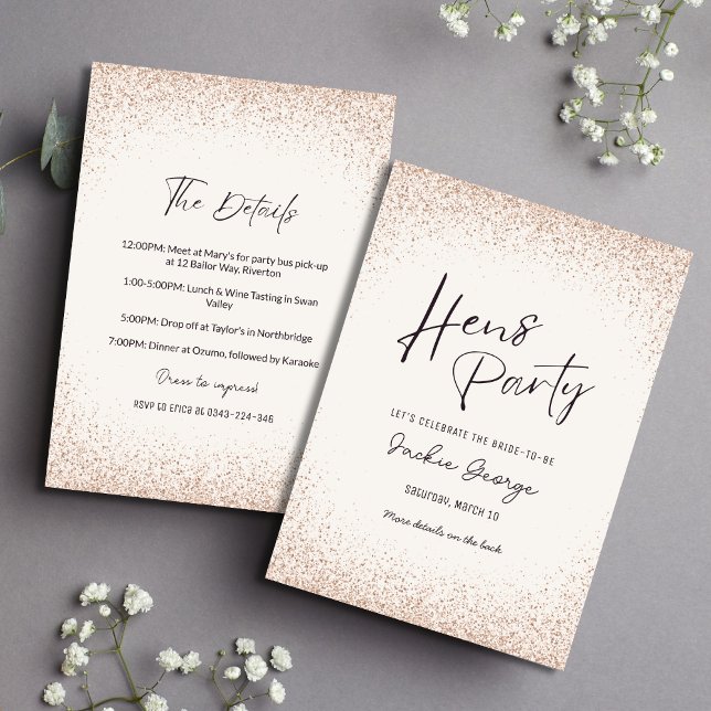 Rose Gold Glitter Hens Party Invitation Itinerary (Creator Uploaded)