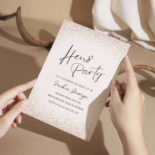Rose Gold Glitter Hens Party Invitation Template (Creator Uploaded)