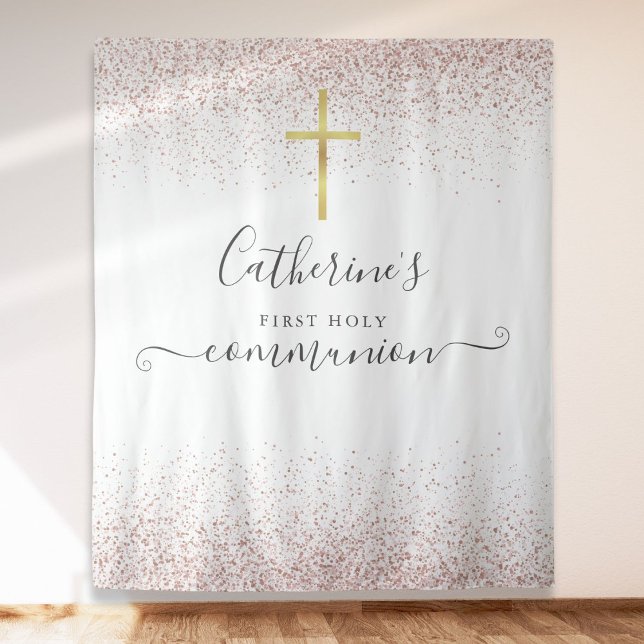 Rose Gold Glitter Holy Communion Photo Backdrop Tapestry (Rose Gold Glitter Holy Communion Photo Backdrop)
