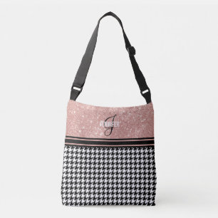 Rose Gold Glitter Houndstooth monogram name Crossbody Bag