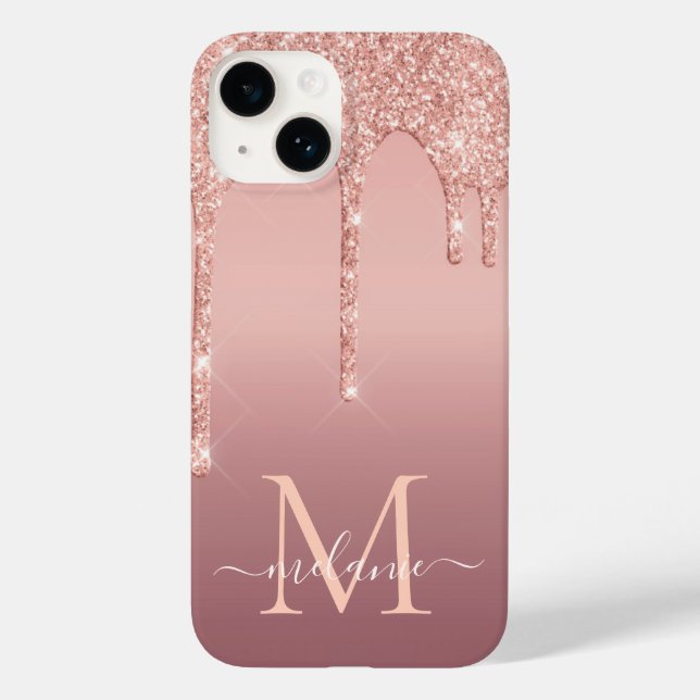 Rose Gold Glitter iPhone Case Custom Name Letter (Back)