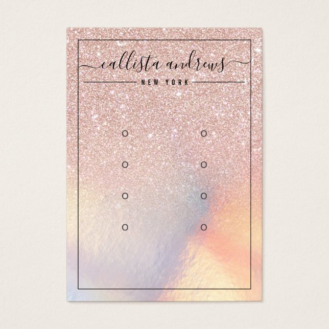 Rose Gold Glitter Iridescent Earrings Display Card (Front)