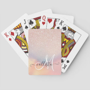 Rose Gold Glitter Iridescent Holographic Gradient Playing Cards