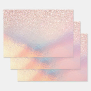 Rose Gold Glitter Iridescent Holographic Gradient Wrapping Paper Sheet