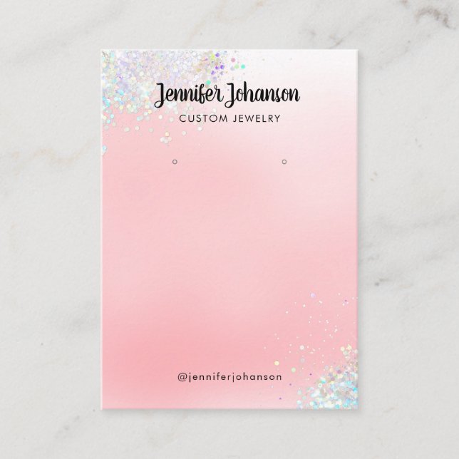 Rose gold glitter jewellery holder earrings Pink B Business Card (Front)