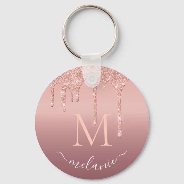 Rose Gold Glitter Keychain Custom Letter and Name (Front)
