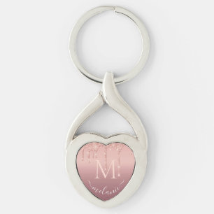 Rose Gold Glitter Keychain Custom Name Your Letter