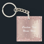 Rose Gold Glitter Keychain with Custom Text<br><div class="desc">Personalised Custom Text Keychains with Rose Gold Blush Glitter Sparkly Drips Modern Design Keychain Gift - Add Your Unique Text or Remove Text - Make Your Special Gifts - Resize and move or remove and add text / elements with Customisation tool. Choose fonts / size / colour ! Design by...</div>