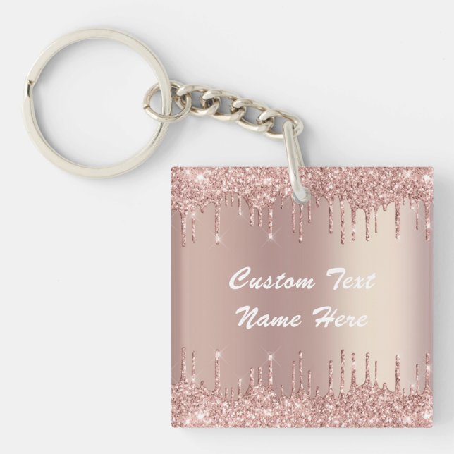 Rose Gold Glitter Keychain with Custom Text (Front)
