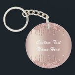 Rose Gold Glitter Keychain with Custom Text<br><div class="desc">Personalised Keychains with Rose Gold Blush Glitter Sparkle Drips Custom Text Pink Girly Modern - Add Your Unique Text / Name or Remove Text - Make Your Special Keychain Gift - Resize and move or remove and add text / elements with customisation tool. Design by MIGNED. Please see my other...</div>