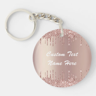 Rose Gold Glitter Keychain with Custom Text
