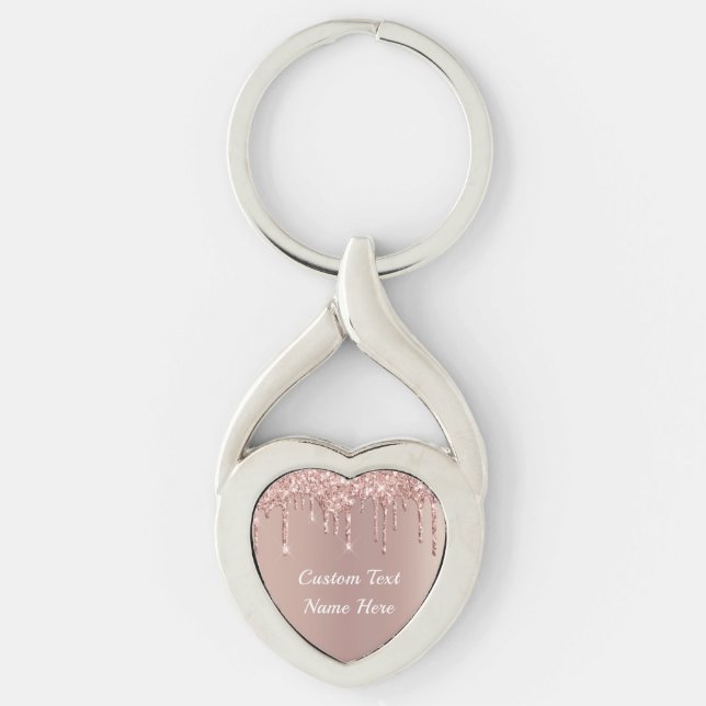 Rose Gold Glitter Keychain with Custom Text (Front)