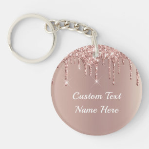 Rose Gold Glitter Keychain with Custom Text