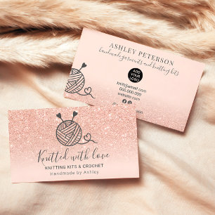 Rose gold glitter knitting crochet yarn handmade business card