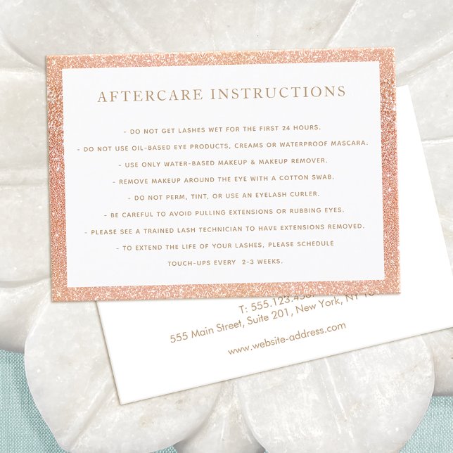 Rose Gold Glitter Lash Extensions Aftercare Business Card (Creator Uploaded)