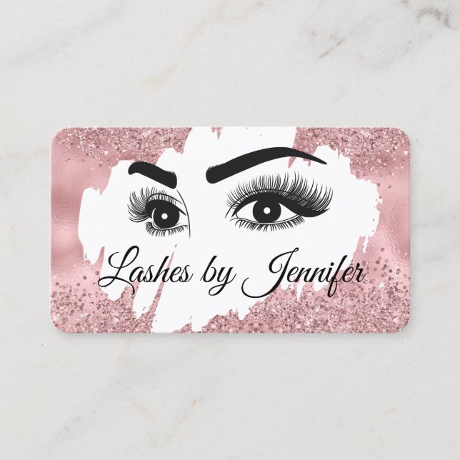 Rose Gold Glitter Lashes Eyes and Brows Business Calling Card (Front)