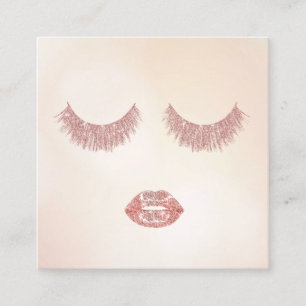 Rose Gold Glitter Lashes & Lips Makeup Artist Square Business Card