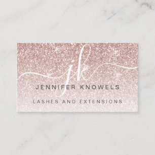 Rose Gold Glitter Lashes Monogram Open Covid Business Card