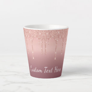 Rose Gold Glitter Latte Mug with Custom Text
