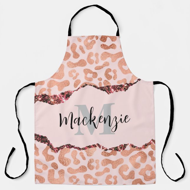 Rose Gold Glitter Leopard Print Apron (Front)