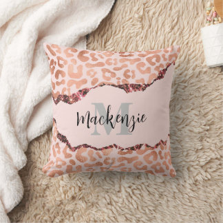Rose Gold Glitter Leopard Print Cushion