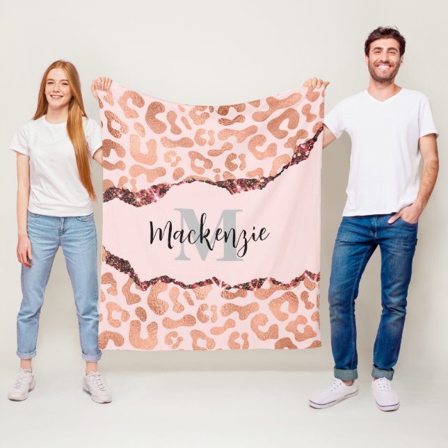 Rose Gold Glitter Leopard Print Fleece Blanket (In Situ)