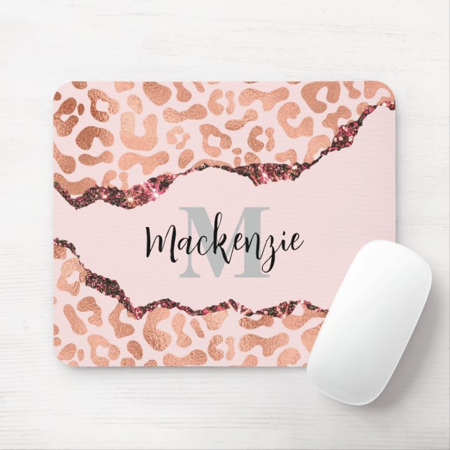 Rose Gold Glitter Leopard Print Mouse Pad (With Mouse)