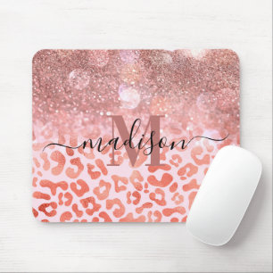 Rose Gold Glitter Leopard Print Mouse Pad