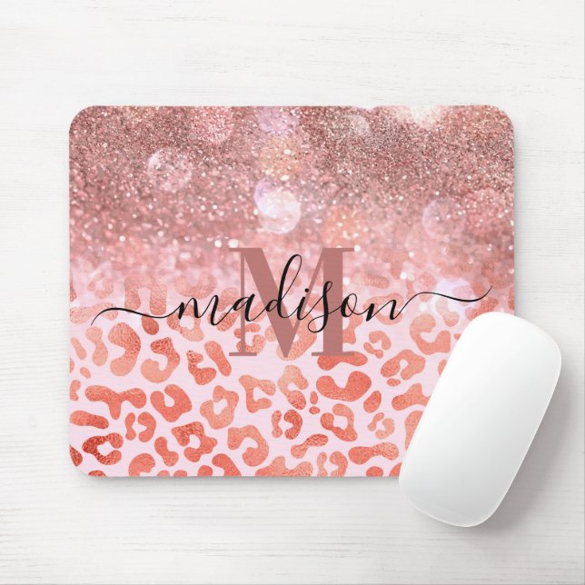Rose Gold Glitter Leopard Print Mouse Pad (With Mouse)