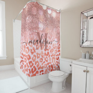 Rose Gold Glitter Leopard Print Shower Curtain