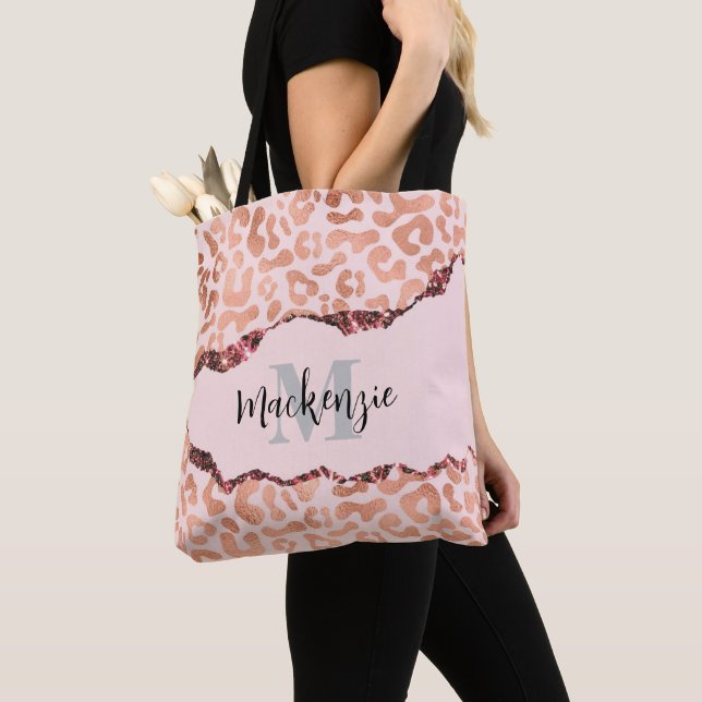 Rose Gold Glitter Leopard Print Tote Bag (Close Up)