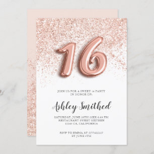 Rose gold glitter letters pink glam chic sweet 16 invitation