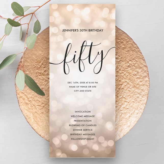 Rose Gold Glitter Lights 50th Birthday Programs  Invitation (Rose Gold Glitter Lights 50th Birthday Programs )