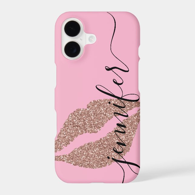 Rose Gold Glitter Lips, Personalised Pink (Back)